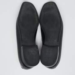 Pre Owned Gucci Black Leather Web Slip On Loafers Size 41.5
