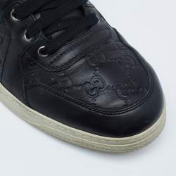 مملوكة مسبقًا Gucci Black Guccissima Leather Web Detail High-Top Sneakers  Size 41.5 