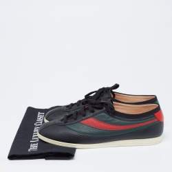 Pre Owned Gucci Black Leather Falacer Web Low-Top Sneakers Size 41.5