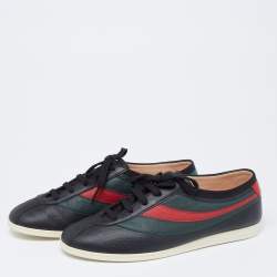 Pre Owned Gucci Black Leather Falacer Web Low-Top Sneakers Size 41.5