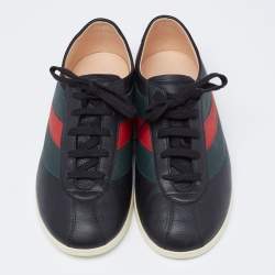 Pre Owned Gucci Black Leather Falacer Web Low-Top Sneakers Size 41.5
