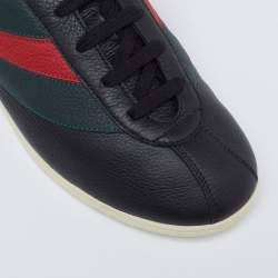 Pre Owned Gucci Black Leather Falacer Web Low-Top Sneakers Size 41.5