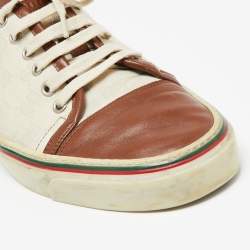Gucci Off White/Brown Canvas And Leather Lace Up Sneakers Size 42