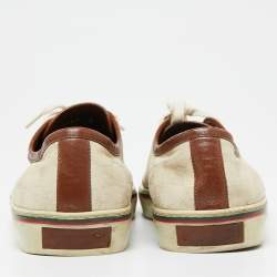 Gucci Off White/Brown Canvas And Leather Lace Up Sneakers Size 42