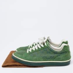 Gucci Green Suede and GG Canvas Low-Top Sneakers Size 41.5