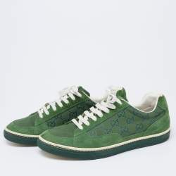 Gucci Green Suede and GG Canvas Low-Top Sneakers Size 41.5