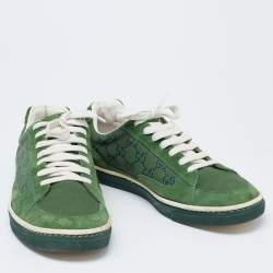 Gucci Green Suede and GG Canvas Low-Top Sneakers Size 41.5