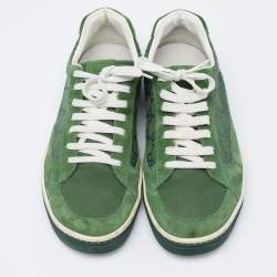Gucci Green Suede and GG Canvas Low-Top Sneakers Size 41.5