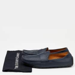 Gucci Navy Blue Microguccissima Leather GG Slip On Loafers Size 44.5