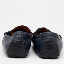 Gucci Navy Blue Microguccissima Leather GG Slip On Loafers Size 44.5