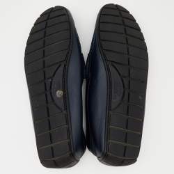 Gucci Navy Blue Microguccissima Leather GG Slip On Loafers Size 44.5