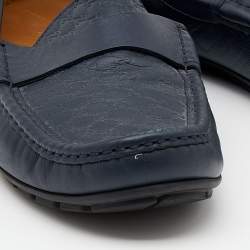 Gucci Navy Blue Microguccissima Leather GG Slip On Loafers Size 44.5