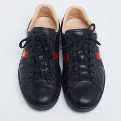 Gucci Black Leather And Python Embossed  Ace Sneakers Size 43.5