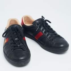 Gucci Black Leather And Python Embossed  Ace Sneakers Size 43.5