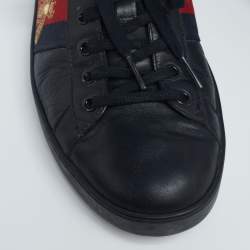 Gucci Black Leather And Python Embossed  Ace Sneakers Size 43.5