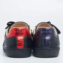 Gucci Black Leather And Python Embossed  Ace Sneakers Size 43.5