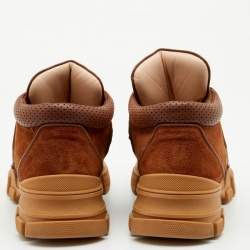 مملوكة مسبقًا حذاء رياضي غوتشي فلاشتريك كانفاس جي جي وسويدي بني عنق منخفض مقاس 44