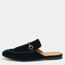 Pre Owned Gucci Green Velvet Princetown Horsebit Mule Sandals Size 45