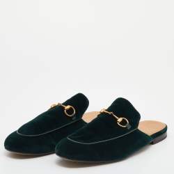 Pre Owned Gucci Green Velvet Princetown Horsebit Mule Sandals Size 45