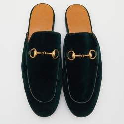 Pre Owned Gucci Green Velvet Princetown Horsebit Mule Sandals Size 45