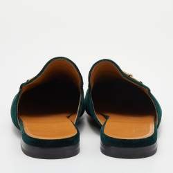 Pre Owned Gucci Green Velvet Princetown Horsebit Mule Sandals Size 45