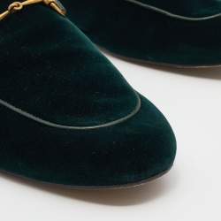 Pre Owned Gucci Green Velvet Princetown Horsebit Mule Sandals Size 45