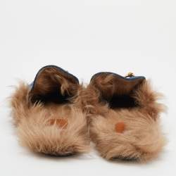 Pre Owned Gucci Blue Velvet and Fur Lined Horsebit Princetown Mule Sandals Size 45