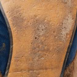 Pre Owned Gucci Blue Velvet and Fur Lined Horsebit Princetown Mule Sandals Size 45