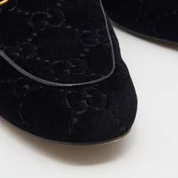 Pre Owned Gucci Black GG Velvet Princetown Horsebit Flat Mules Size 44.5