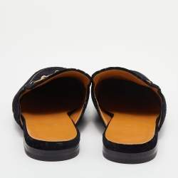 Pre Owned Gucci Black GG Velvet Princetown Horsebit Flat Mules Size 44.5