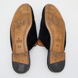Pre Owned Gucci Black GG Velvet Princetown Horsebit Flat Mules Size 44.5