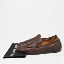 Pre Owned Gucci Brown Guccissima Leather GG Slip On Loafers Size 43.5