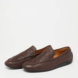 Pre Owned Gucci Brown Guccissima Leather GG Slip On Loafers Size 43.5