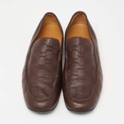 Pre Owned Gucci Brown Guccissima Leather GG Slip On Loafers Size 43.5