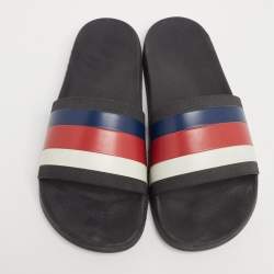 مملوكة مسبقًا صندل سلايد غوتشي فلات مطاط بنمط ويب متعدد الألوان مقاس 43