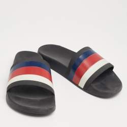 مملوكة مسبقًا صندل سلايد غوتشي فلات مطاط بنمط ويب متعدد الألوان مقاس 43