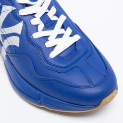 Pre Owned Gucci Blue Leather NY Yankees Rhyton Low Top Sneaker Size 41.5