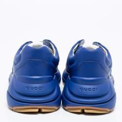 Pre Owned Gucci Blue Leather NY Yankees Rhyton Low Top Sneaker Size 41.5
