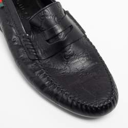 مملوكة مسبقًا Gucci Black Guccissima Leather Interlocking G Penny Loafers Size 41