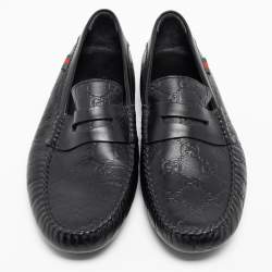 مملوكة مسبقًا Gucci Black Guccissima Leather Interlocking G Penny Loafers Size 41