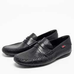مملوكة مسبقًا Gucci Black Guccissima Leather Interlocking G Penny Loafers Size 41