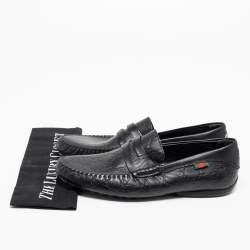 مملوكة مسبقًا Gucci Black Guccissima Leather Interlocking G Penny Loafers Size 41