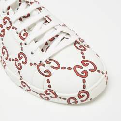 Gucci White/Red Leather Ghost GG Ace Low-Top Sneakers Size 41
