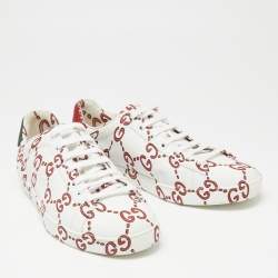 Gucci White/Red Leather Ghost GG Ace Low-Top Sneakers Size 41