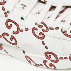 Gucci White/Red Leather Ghost GG Ace Low-Top Sneakers Size 41