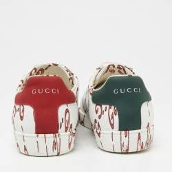 Gucci White/Red Leather Ghost GG Ace Low-Top Sneakers Size 41
