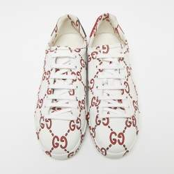 Gucci White/Red Leather Ghost GG Ace Low-Top Sneakers Size 41