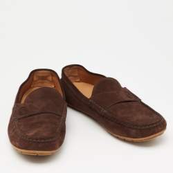 Gucci Dark Brown Suede Slip-On Penny Loafers Size 40 