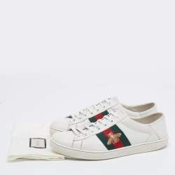 Gucci White Leather Ace Web Low Sneakers Size 41.5