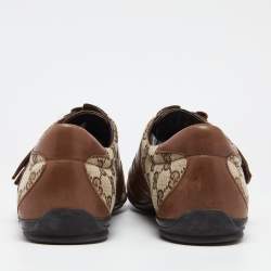 مملوكة مسبقًا حذاء رياضي غوتشي جلد وكانفاس بني/بيج غوتشيسيما سيور فيلكرو مقاس 44